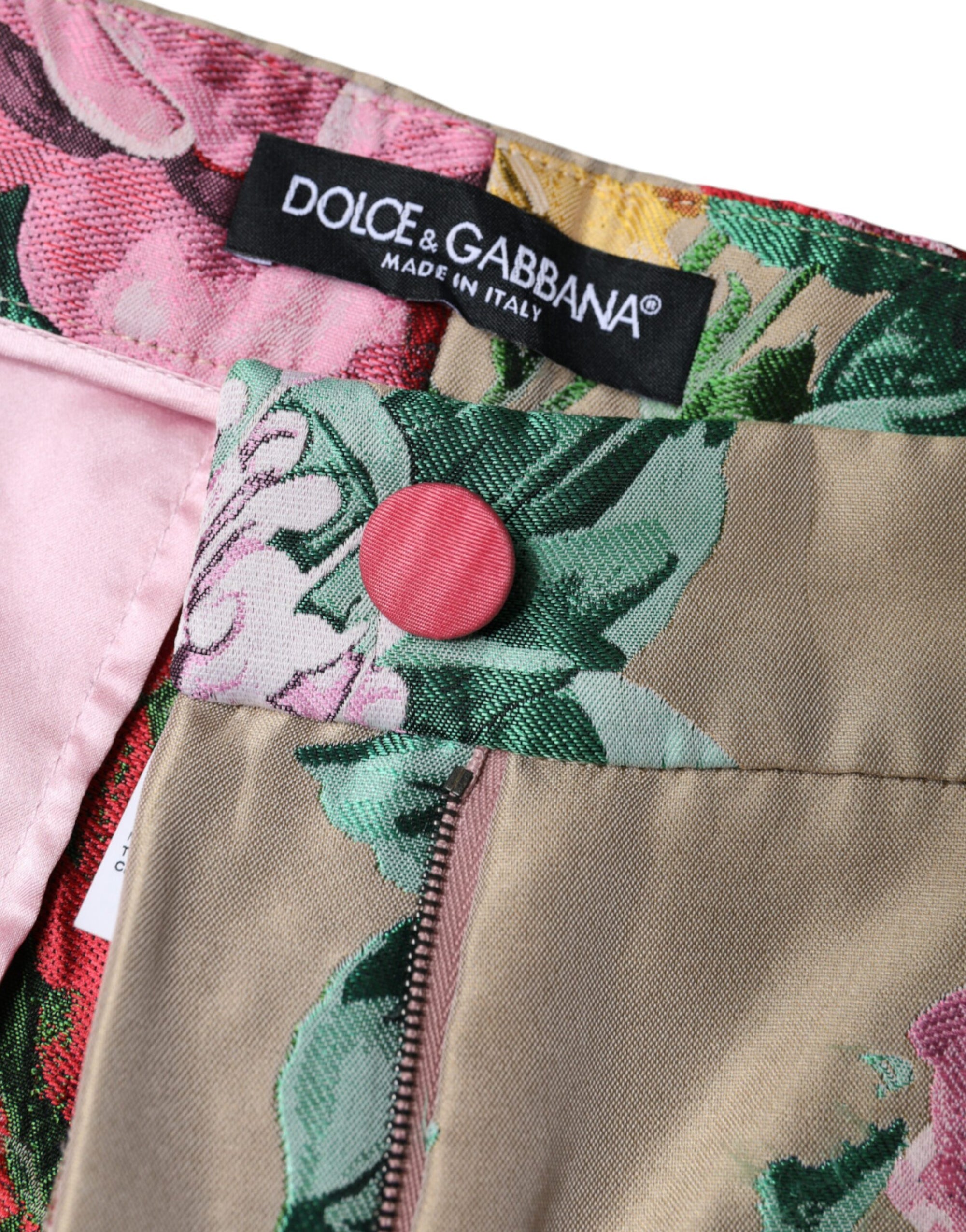 Dolce &amp; Gabbana Beige Floral Jacquard High Waist Tapered Pants