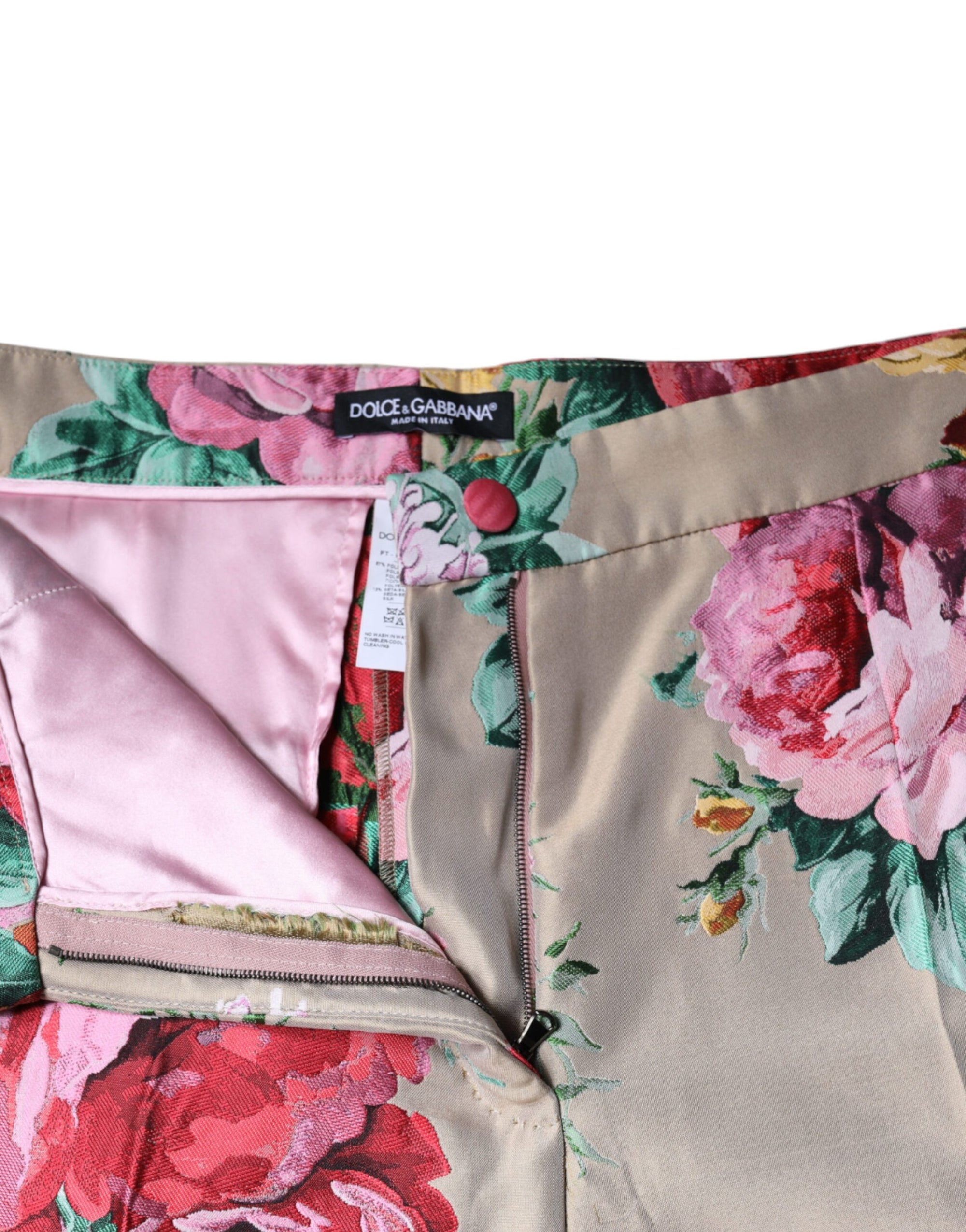 Dolce &amp; Gabbana Beige Floral Jacquard High Waist Tapered Pants