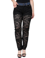 Dolce &amp; Gabbana Black Floral Lace Front Skinny Denim Jeans