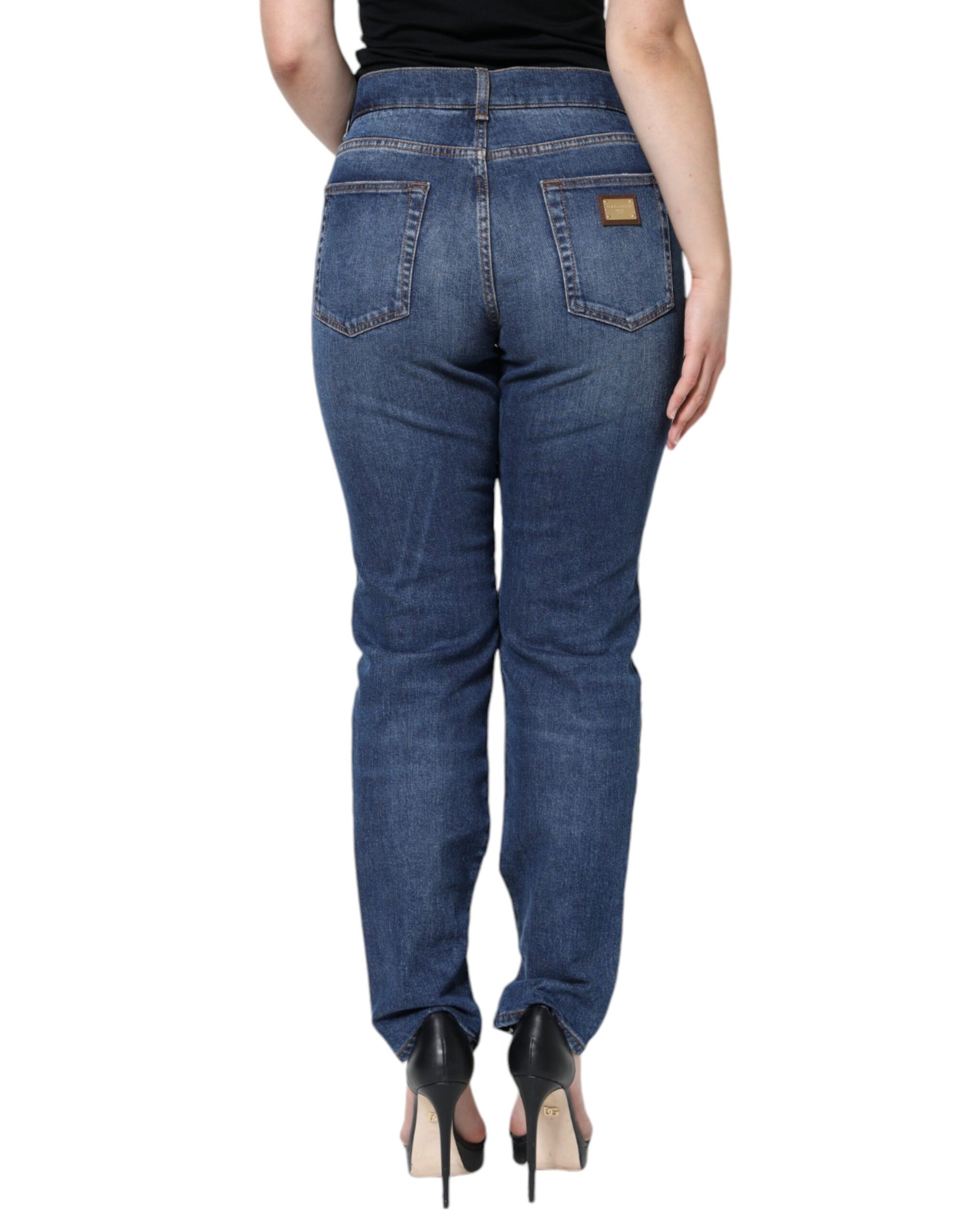 Dolce &amp; Gabbana Black Floral Lace Front Skinny Denim Jeans