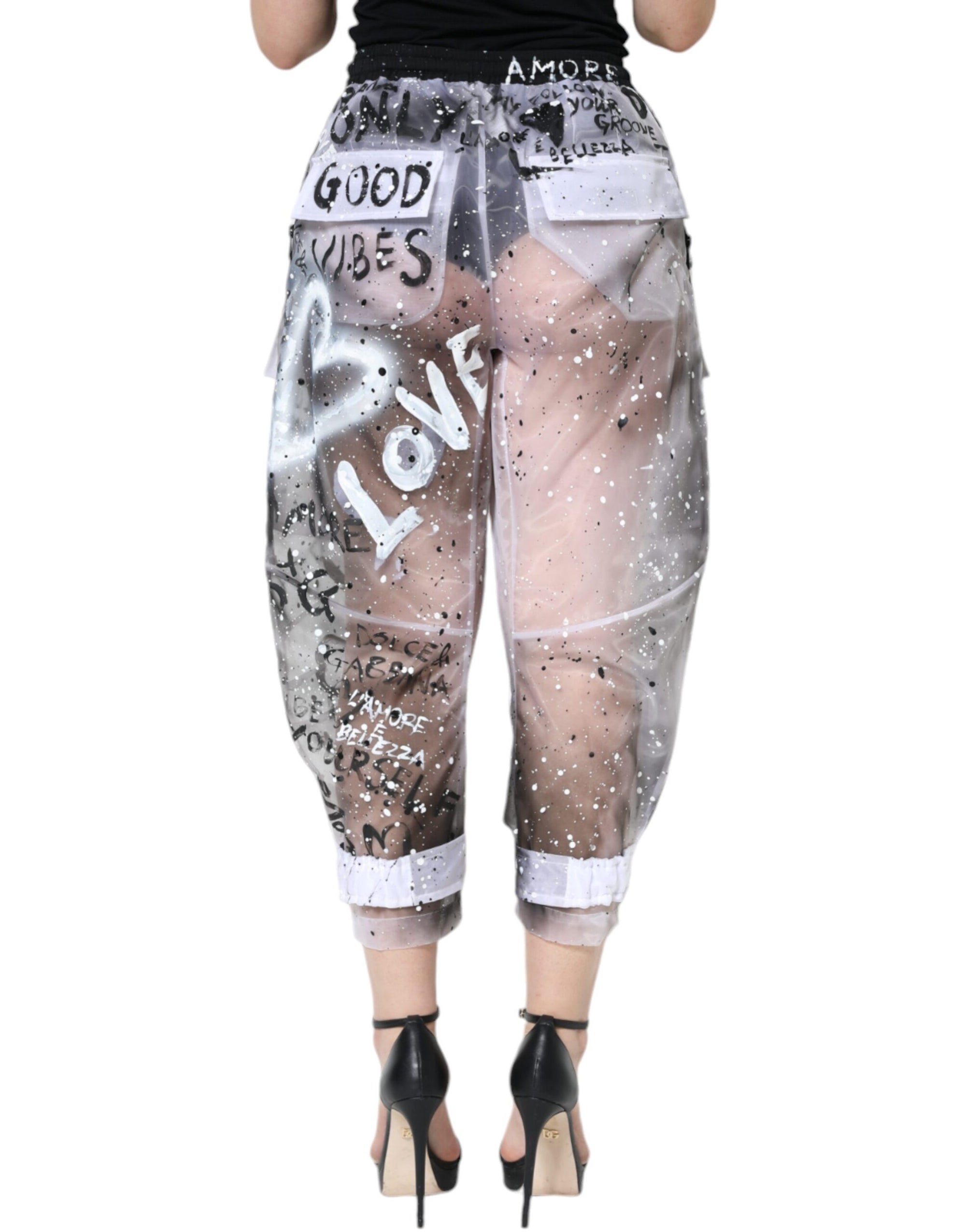 Dolce &amp; Gabbana White See Through Logo Cropped Cargo Pants