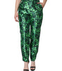Dolce &amp; Gabbana Green Clover Silk Satin High Waist Tapered Pants