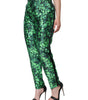 Dolce &amp; Gabbana Green Clover Silk Satin High Waist Tapered Pants