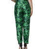 Dolce &amp; Gabbana Green Clover Silk Satin High Waist Tapered Pants