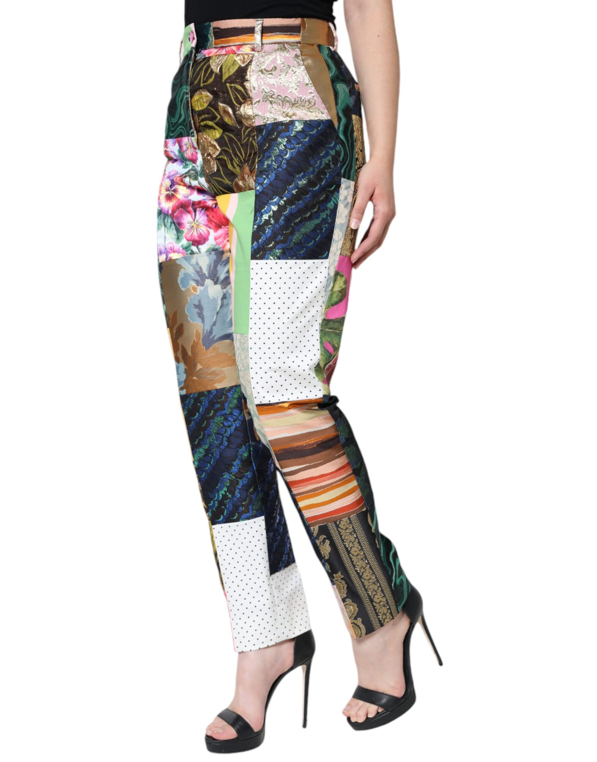 Dolce &amp; Gabbana Multicolor Patchwork Jacquard High Waist Pants