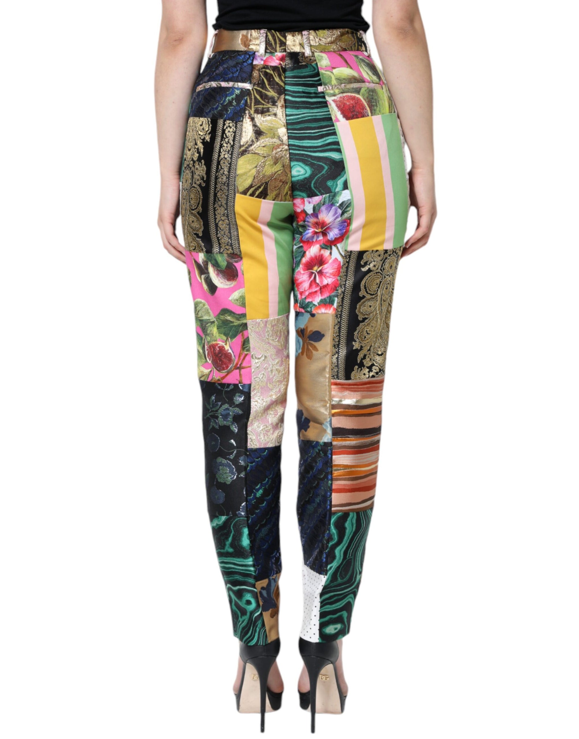Dolce &amp; Gabbana Multicolor Patchwork Jacquard High Waist Pants