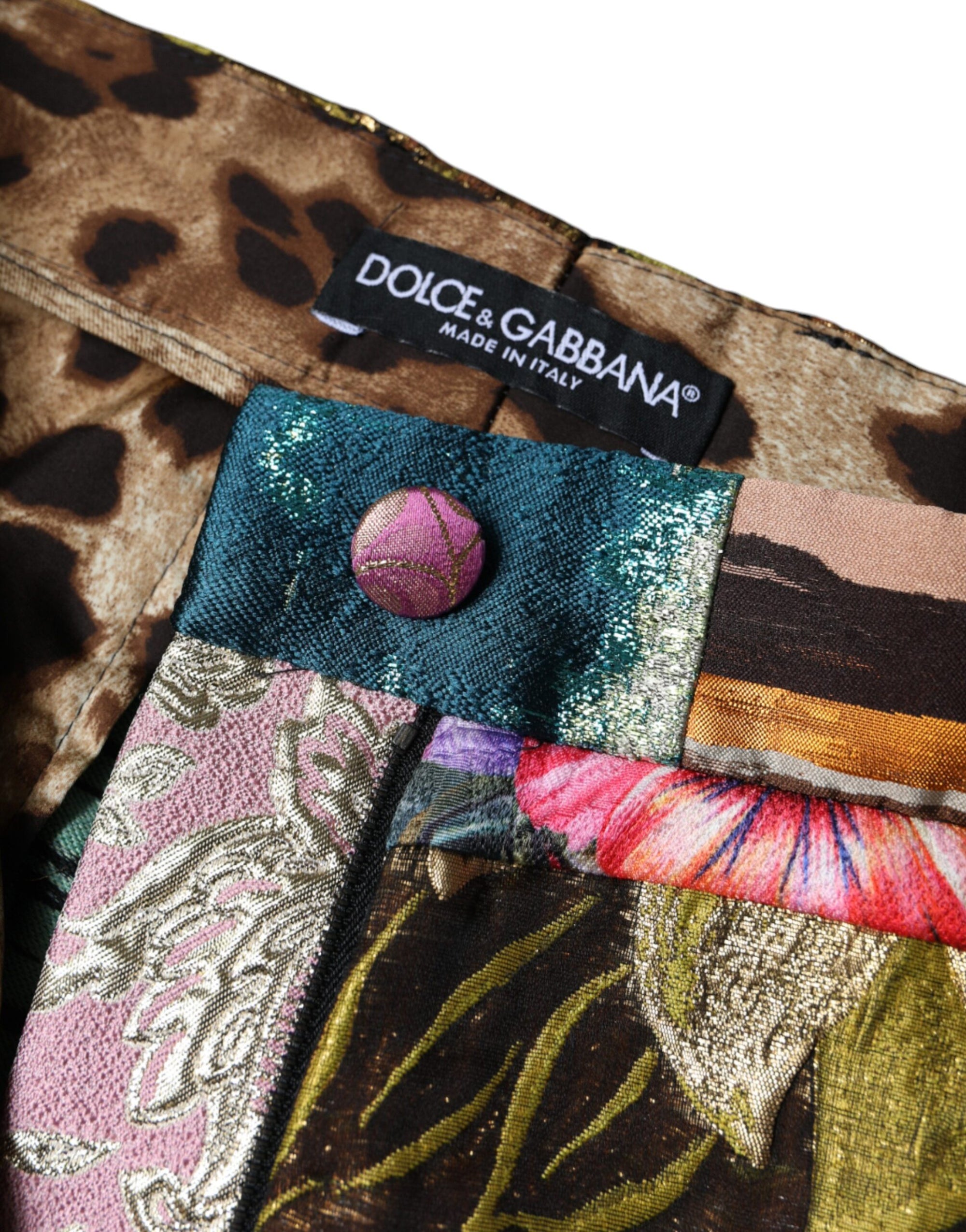 Dolce &amp; Gabbana Multicolor Patchwork Jacquard High Waist Pants