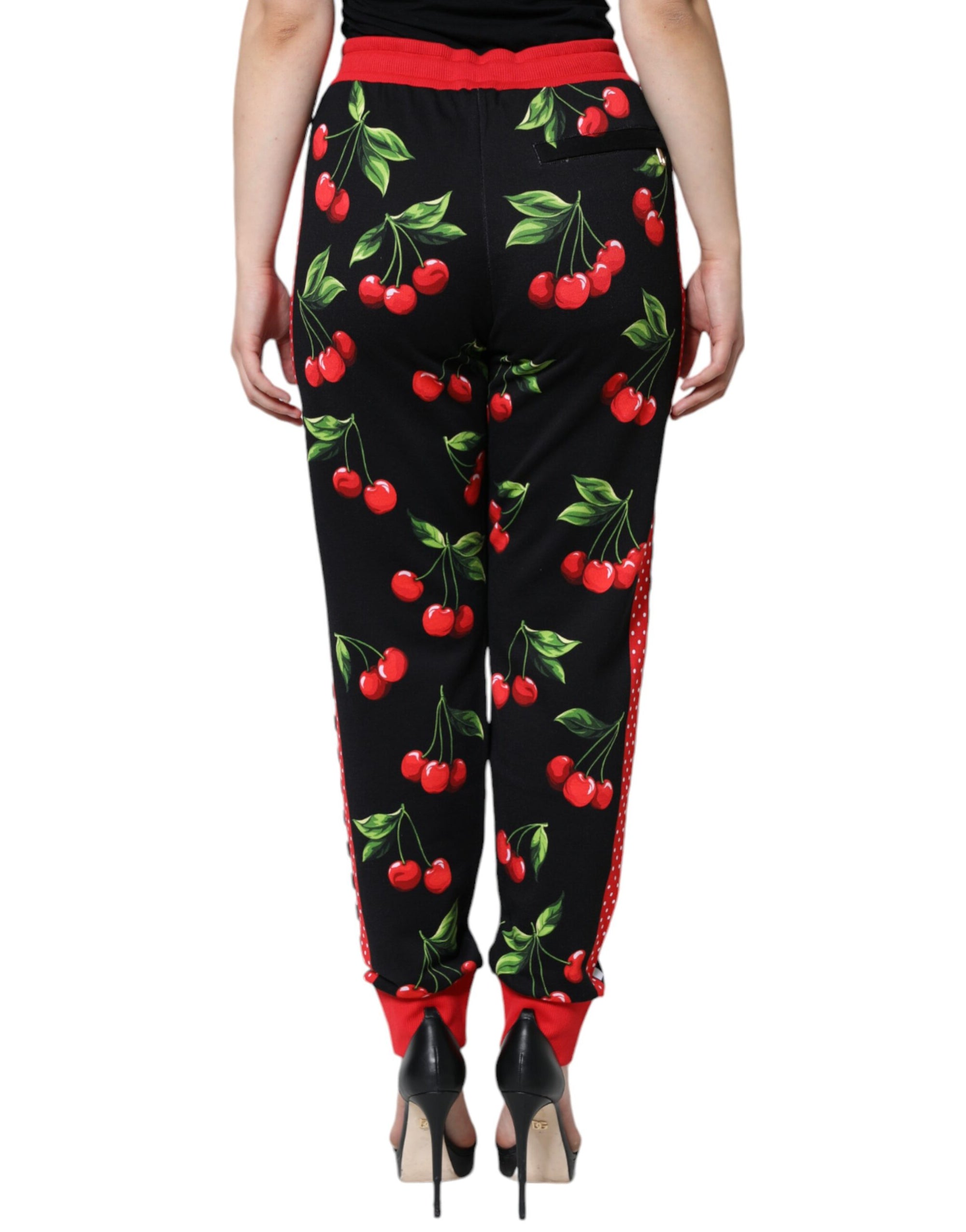 Dolce &amp; Gabbana Black Red Cherry Mid Waist Jogger Pants