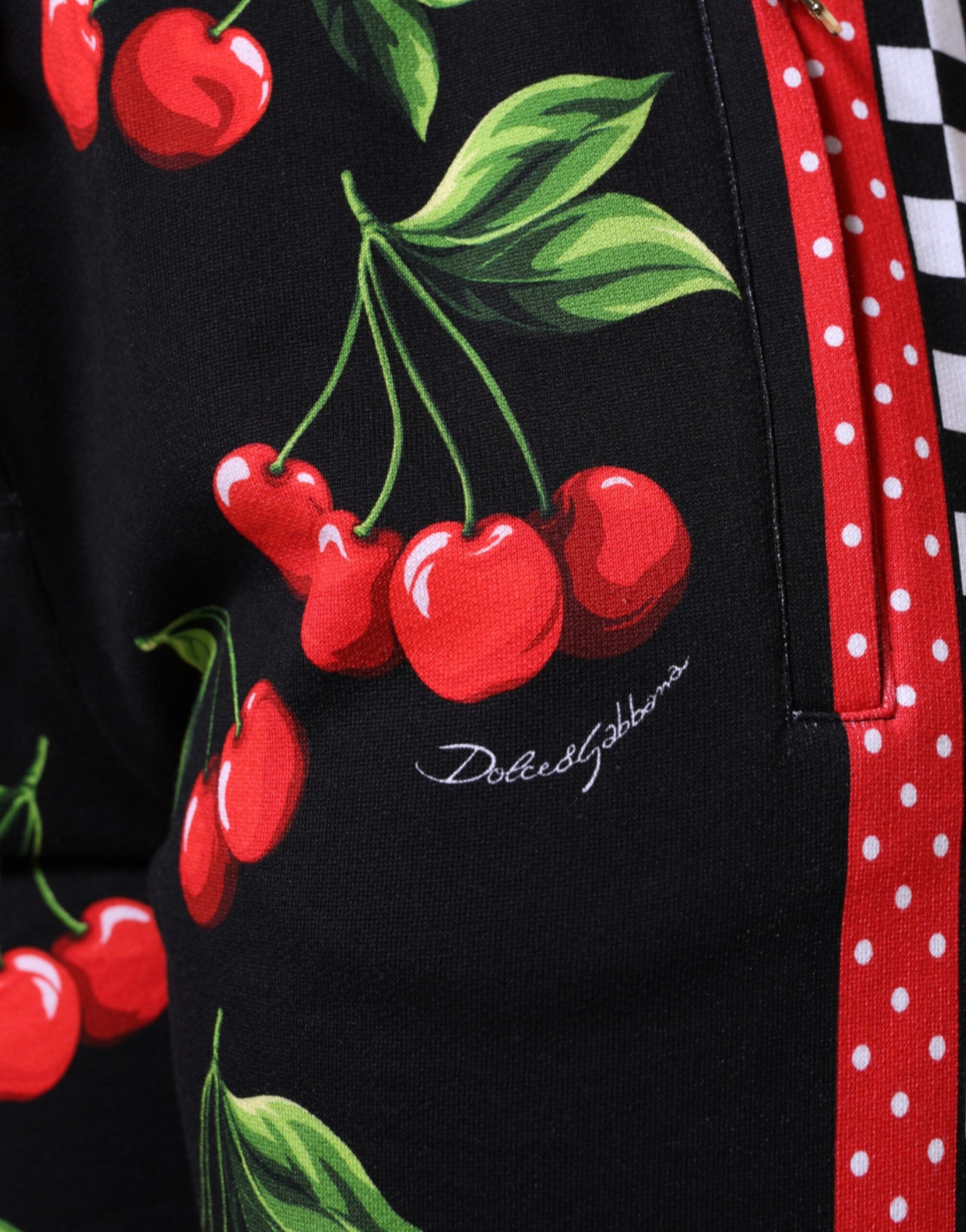 Dolce &amp; Gabbana Black Red Cherry Mid Waist Jogger Pants