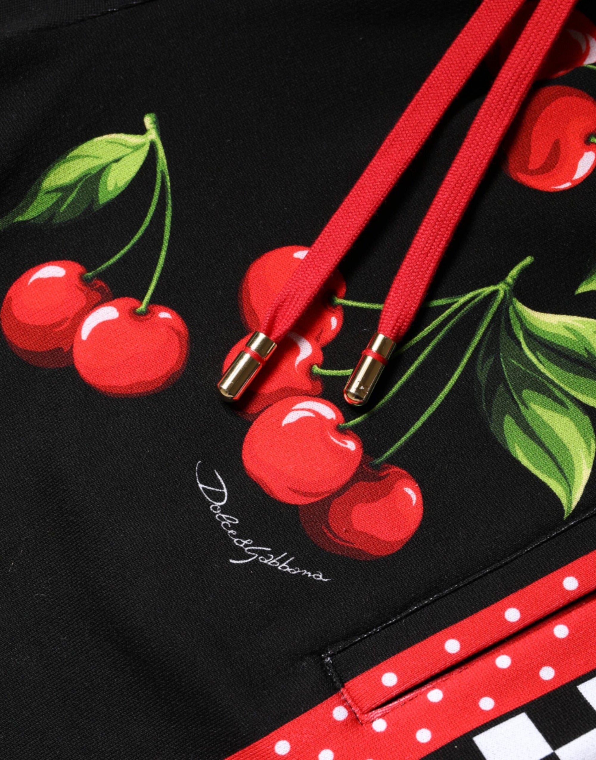 Dolce &amp; Gabbana Black Red Cherry Mid Waist Jogger Pants