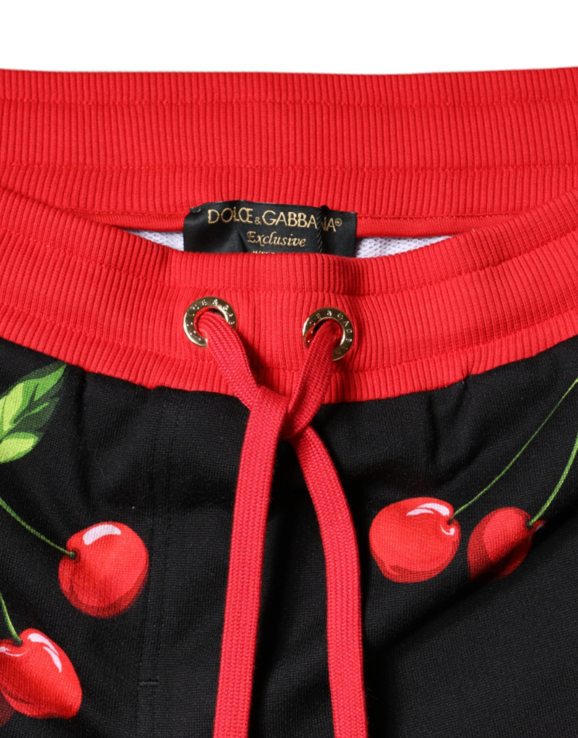 Dolce &amp; Gabbana Black Red Cherry Mid Waist Jogger Pants
