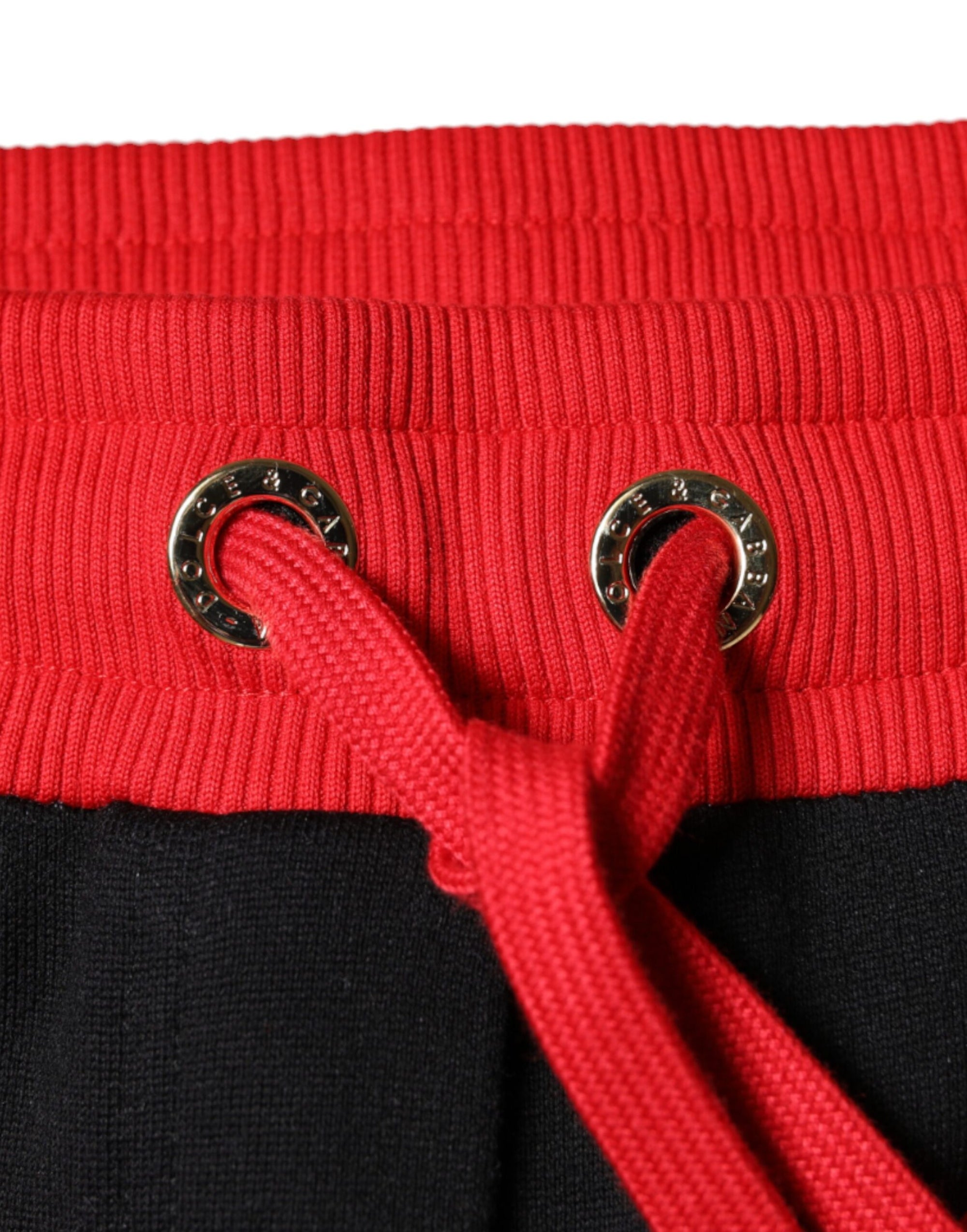Dolce &amp; Gabbana Black Red Cherry Mid Waist Jogger Pants