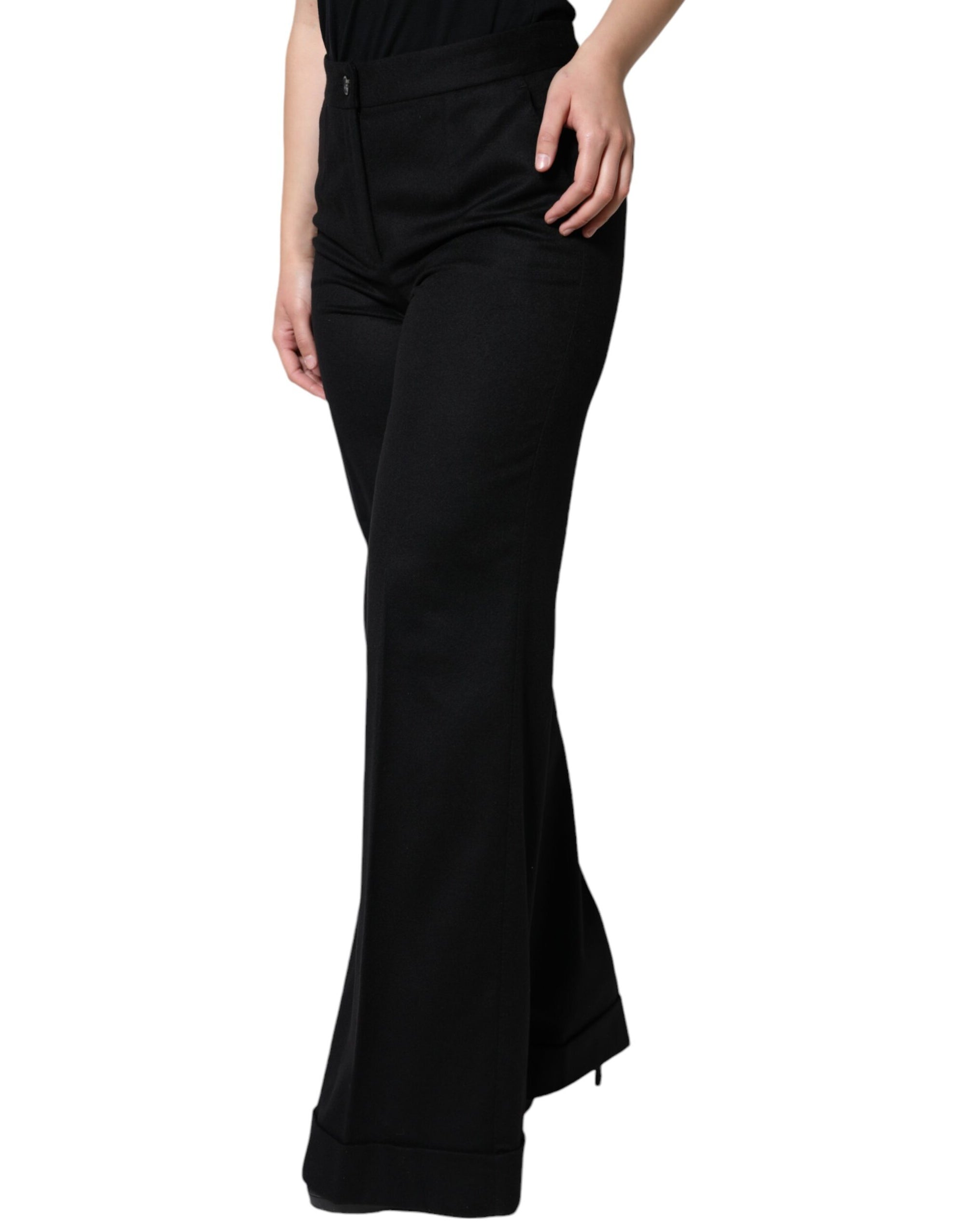 Dolce &amp; Gabbana Black Cashmere Mid Waist Women Boot Cut Pants