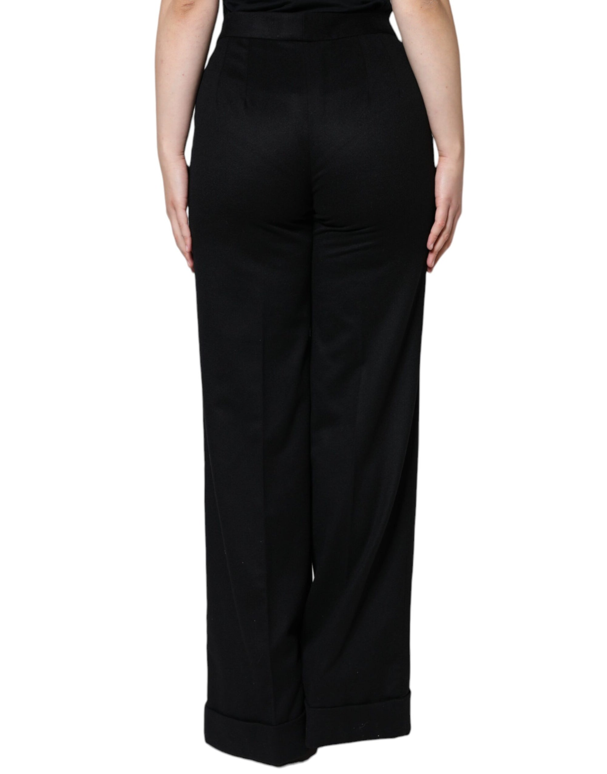 Dolce &amp; Gabbana Black Cashmere Mid Waist Women Boot Cut Pants