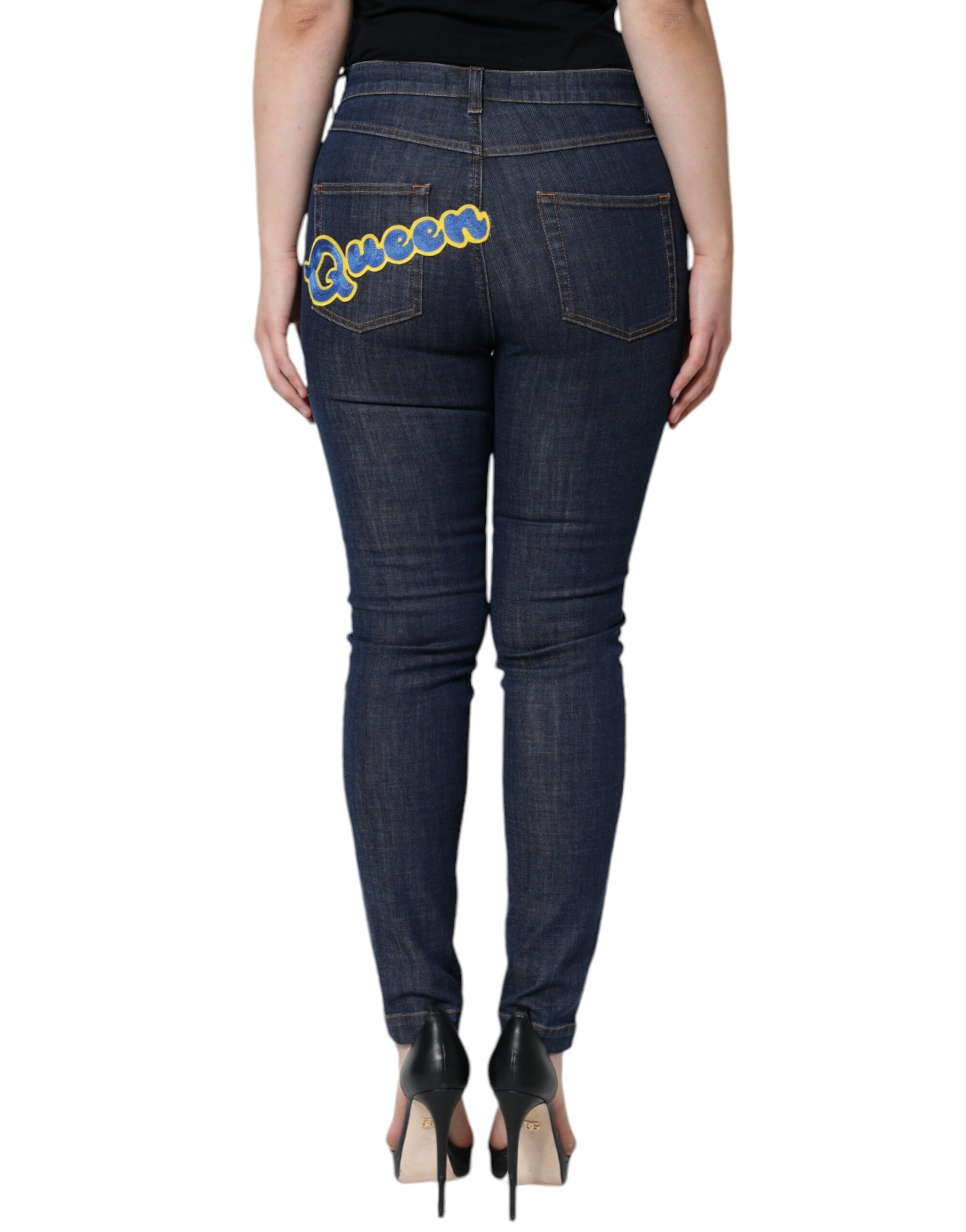 Dolce &amp; Gabbana Dark Blue QUEEN Cotton Skinny Denim Jeans