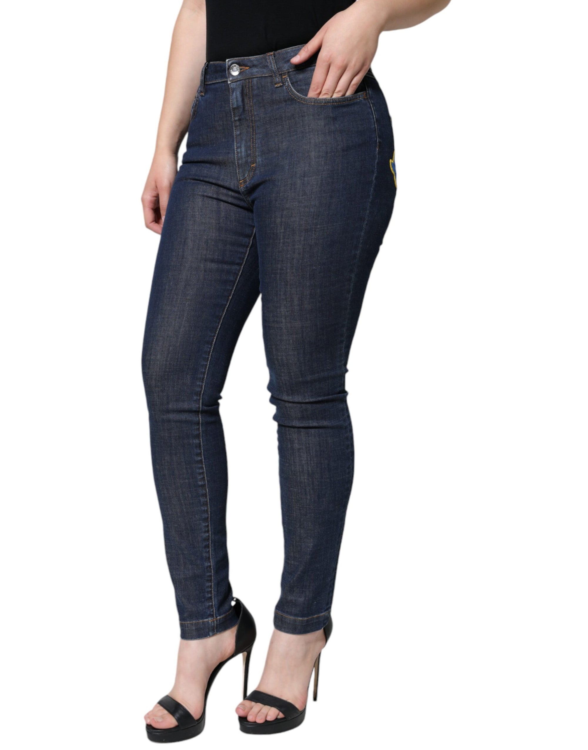 Dolce &amp; Gabbana Dark Blue QUEEN Cotton Skinny Denim Jeans