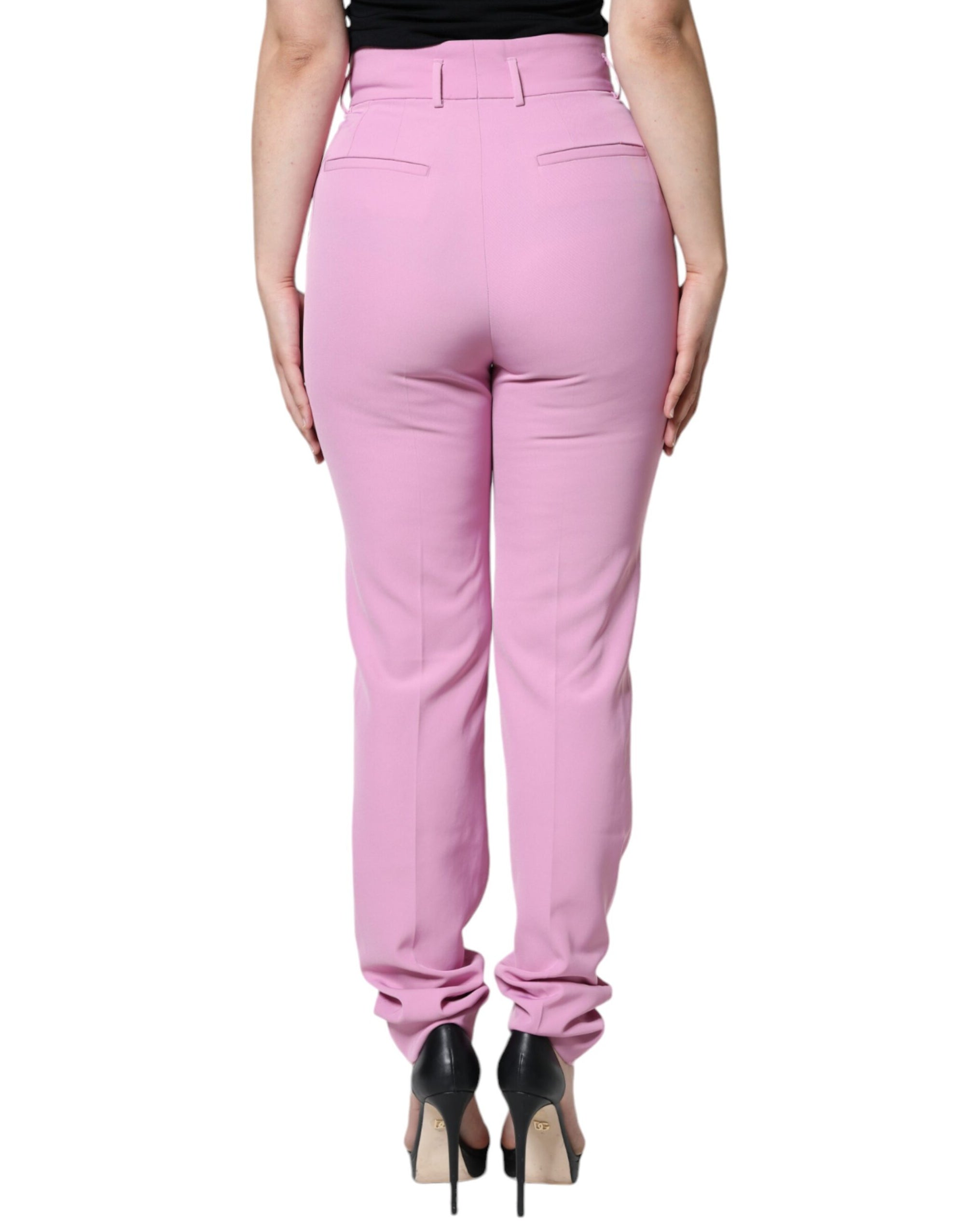 Dolce &amp; Gabbana Pink Polyester High Waist Women Tapered Pants