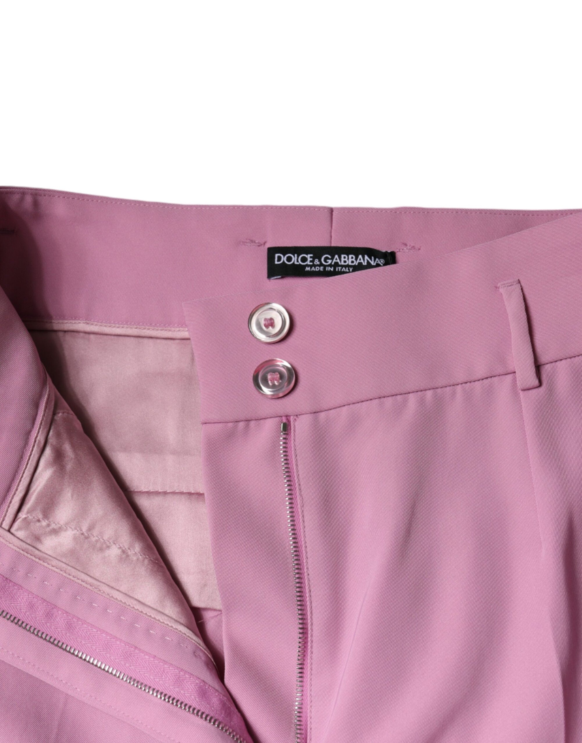 Dolce &amp; Gabbana Pink Polyester High Waist Women Tapered Pants