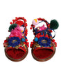Dolce & Gabbana Multicolor Pom Pom Fur Wrap Sandals Shoes