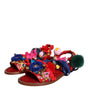 Dolce & Gabbana Multicolor Pom Pom Fur Wrap Sandals Shoes