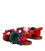 Dolce & Gabbana Multicolor Pom Pom Fur Wrap Sandals Shoes