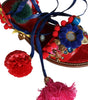 Dolce & Gabbana Multicolor Pom Pom Fur Wrap Sandals Shoes