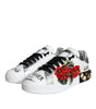 Dolce & Gabbana White Leather Floral Studded Sneakers Shoes