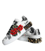 Dolce & Gabbana White Leather Floral Studded Sneakers Shoes