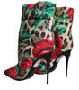 Dolce & Gabbana Multicolor Leopard Rose Mid Calf Boots Shoes