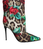 Dolce & Gabbana Multicolor Leopard Rose Mid Calf Boots Shoes
