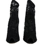 Dolce & Gabbana Black Lace Stretch Heels Mid Calf Boot Shoes