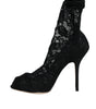 Dolce & Gabbana Black Lace Stretch Heels Mid Calf Boot Shoes