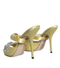 Dolce & Gabbana Yellow Mary Janes Satin Crystal Sandals Shoes