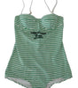 Dolce & Gabbana White Green Stripes One Piece Beachwear Swimwear