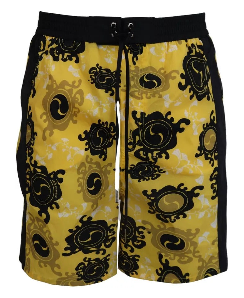 Maillot de bain short de plage en nylon imprimé jaune et noir Dsquared²