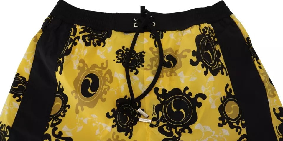 Maillot de bain short de plage en nylon imprimé jaune et noir Dsquared²