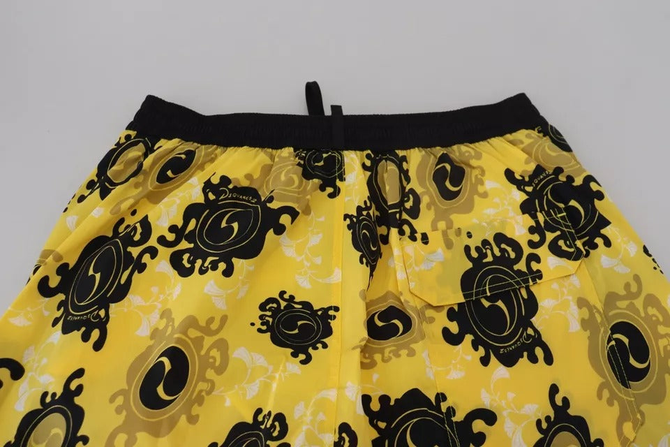 Maillot de bain short de plage en nylon imprimé jaune et noir Dsquared²