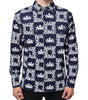 Dolce & Gabbana Blue Crown Logo Print Slim Fit Cotton Shirt