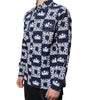 Dolce & Gabbana Blue Crown Logo Print Slim Fit Cotton Shirt
