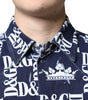 Dolce & Gabbana Blue Crown Logo Print Slim Fit Cotton Shirt