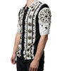 Dolce &amp; Gabbana White Black Silk Studded Stone Crystal Shirt