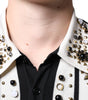 Dolce &amp; Gabbana White Black Silk Studded Stone Crystal Shirt
