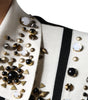 Dolce &amp; Gabbana White Black Silk Studded Stone Crystal Shirt