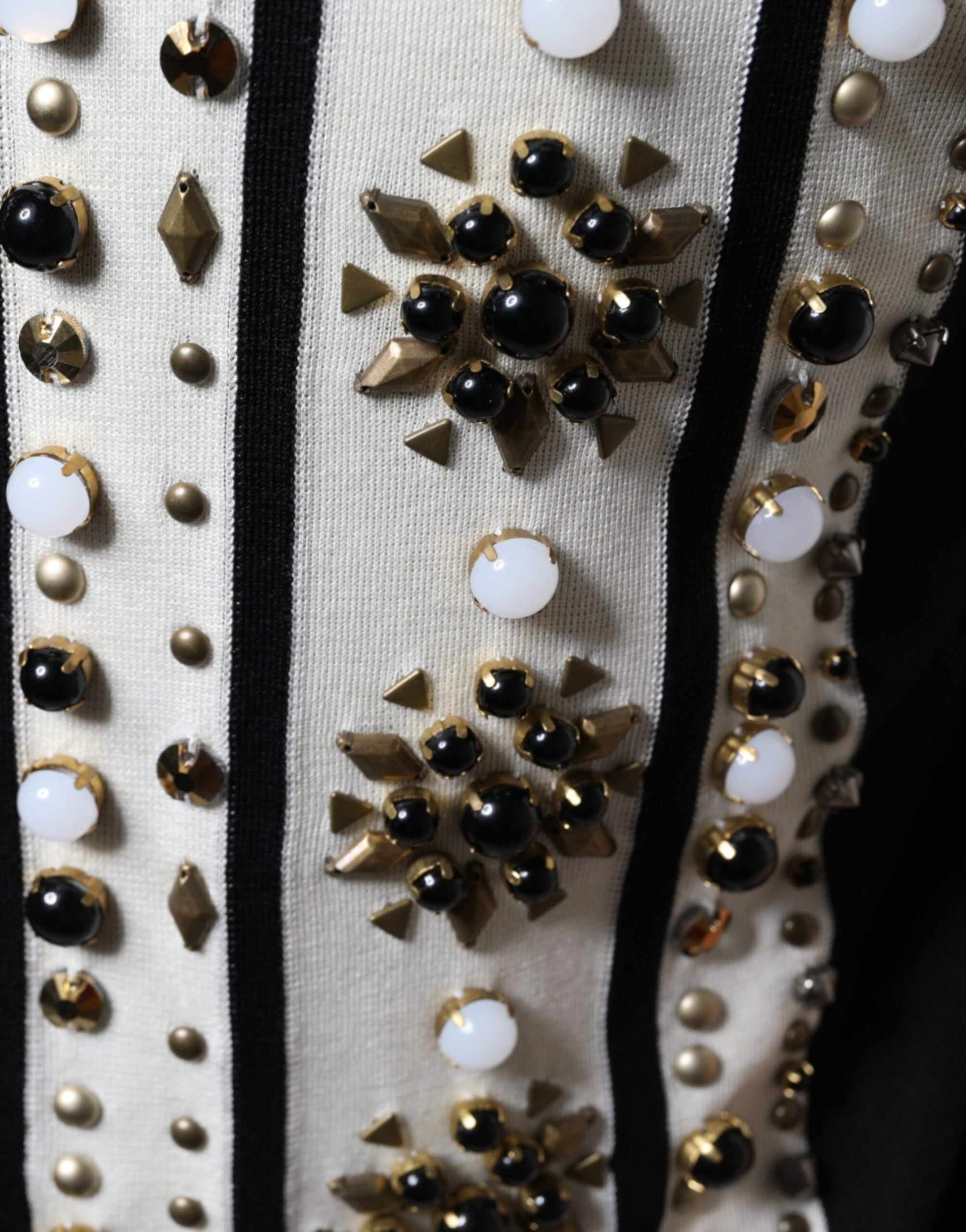 Dolce &amp; Gabbana White Black Silk Studded Stone Crystal Shirt