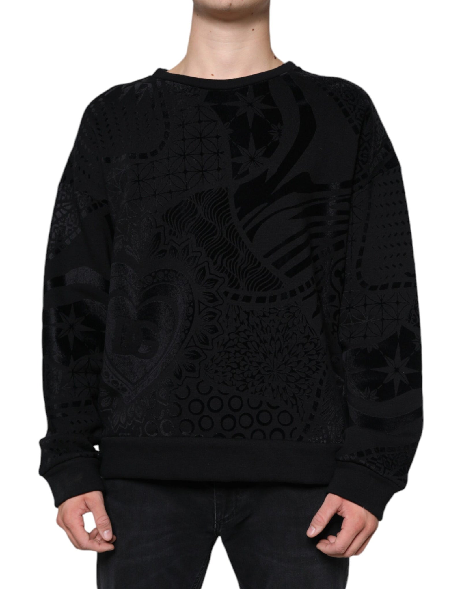Dolce &amp; Gabbana Black Printed Crew Neck Sweatshirt Sweater