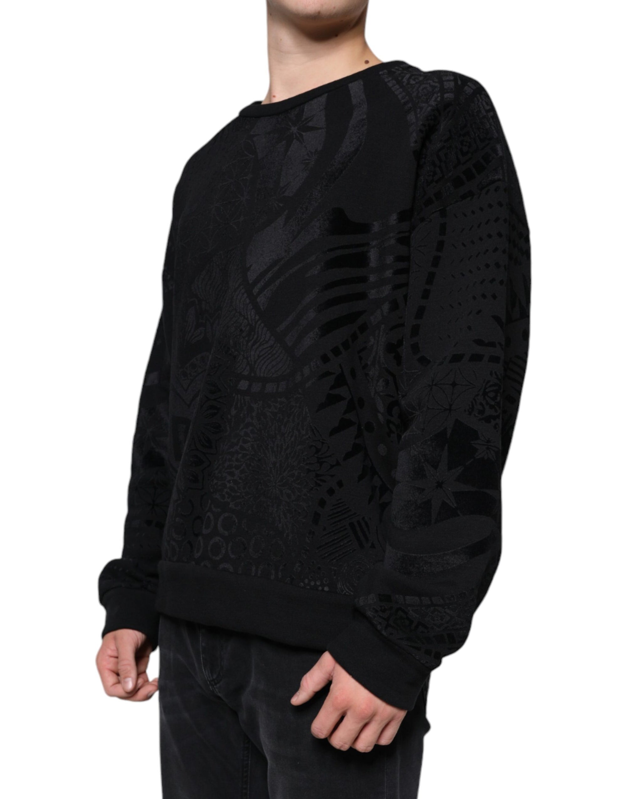 Dolce &amp; Gabbana Black Printed Crew Neck Sweatshirt Sweater