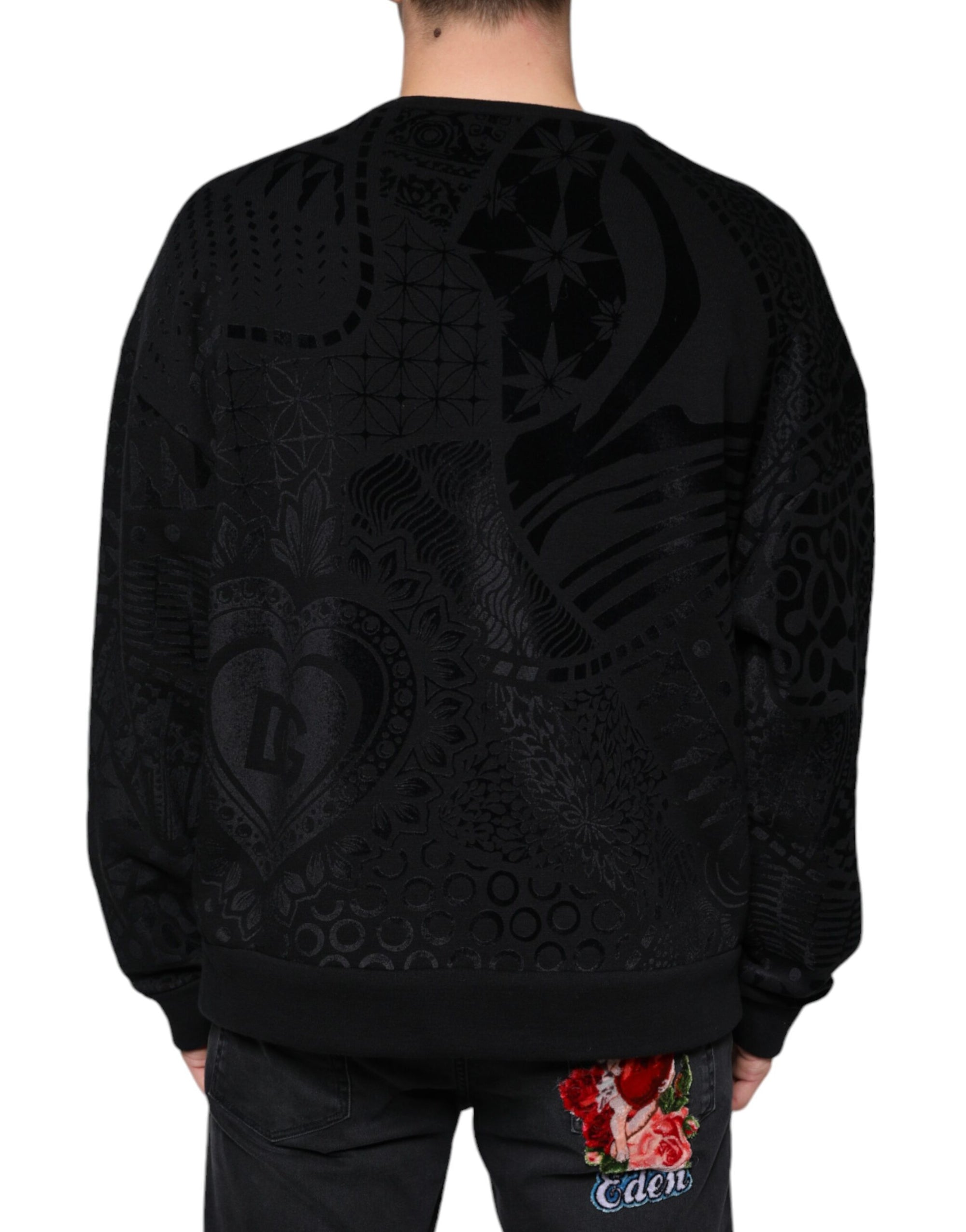 Dolce &amp; Gabbana Black Printed Crew Neck Sweatshirt Sweater