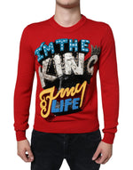 Dolce &amp; Gabbana Red I'm The King Wool Crew Neck Sweatshirt Sweater
