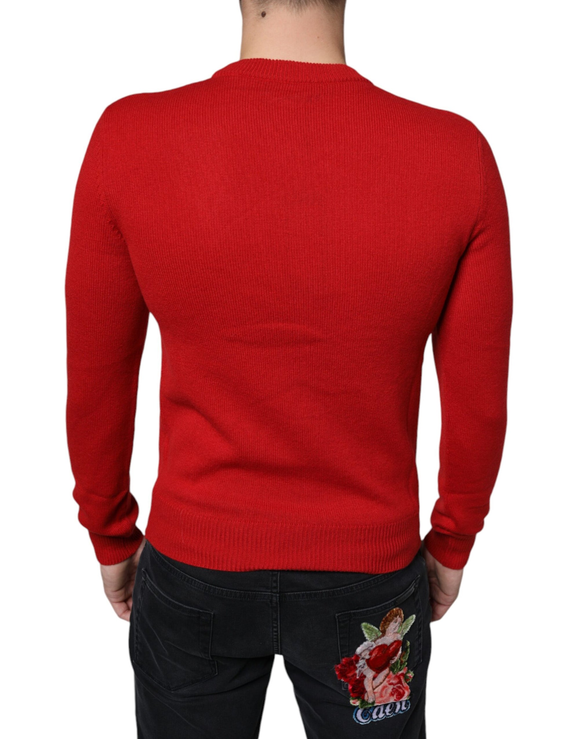 Dolce &amp; Gabbana Red I'm The King Wool Crew Neck Sweatshirt Sweater