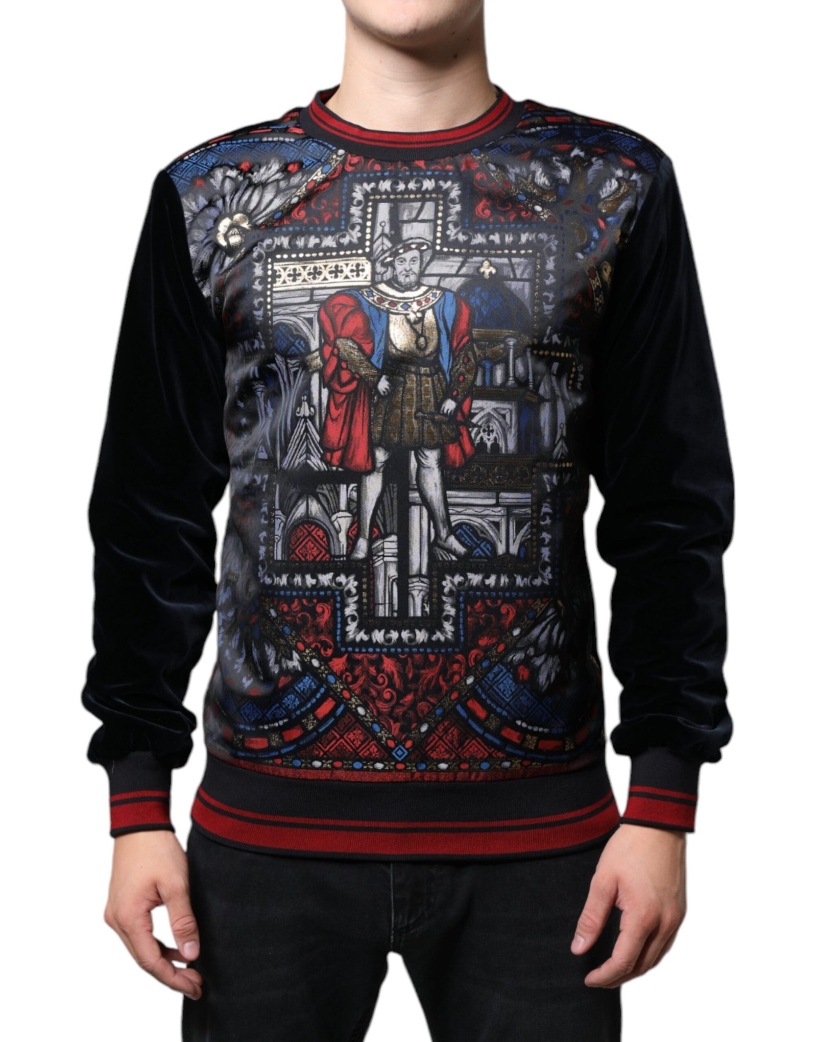 Dolce &amp; Gabbana Multicolor Jacquard Crew Neck Sweatshirt Sweater